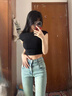 憶思減高腰微喇牛仔褲女2025年秋季新款淺藍(lán)色修身顯瘦小個(gè)子馬蹄喇叭褲 淺藍(lán)-長褲【高品質(zhì)】 M 建議94-105斤 曬單實(shí)拍圖