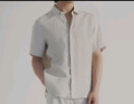 漢麻世家（HANP）【100%漢麻】男士休閑尖領(lǐng)短袖襯衫夏季透氣舒適簡約 月灰 S 曬單實(shí)拍圖