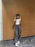 舒翎灰色運動褲女夏薄款2025年新款高腰闊腿降落傘褲子休閑顯瘦工裝褲 灰色 L 110-120斤 曬單實拍圖