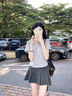 小野七天短款灰色甜美T恤女短袖夏2025新款蕾絲花邊圓領(lǐng)收腰體恤正肩上衣 灰色蕾絲邊 M 曬單實(shí)拍圖
