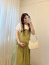 何佳功孕婦裝女夏季裝連衣裙假兩件夏款2025新款寬松背帶中長(cháng)款裙子薄款 卡其綠色 卡其綠均碼（130斤以?xún)龋?曬單實(shí)拍圖