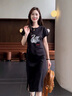 拉夏貝爾（La Chapelle）短袖雪紡連衣裙女裝2025年夏季新款時尚中長款法式小個子夏天裙子 黑色 L 曬單實拍圖