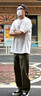 杜小閑速干休閑褲子男夏季新款大碼微喇彎刀褲美式闊腿拖地運(yùn)動工裝長褲 K972軍綠色 XL [建議125-145斤] 曬單實拍圖
