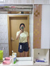 太平鳥(niǎo)女裝牛仔褲高腰牛仔中短褲夏復(fù)古水洗A字闊腿 牛仔淺藍(lán) M 曬單實(shí)拍圖