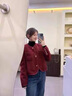 TKSY短款小香風(fēng)羽絨服女冬輕薄白鴨絨內(nèi)膽小個(gè)子羊毛外套紅色呢子大衣 酒紅色 S【體重88-95斤】 曬單實(shí)拍圖