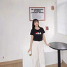 lareen fitty印花純棉短袖T恤女大碼2025夏季新款寬松顯瘦減齡休閑上衣潮牌 白色大樂 L 125-135斤 曬單實(shí)拍圖