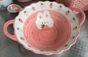 佩爾森（CERAMICS）陶瓷雙耳湯碗家用吃面碗湯面碗可愛(ài)少女心大號草莓兔子碗大碗餐具 草莓兔9.5雙耳湯碗+勺【1碗1勺】 曬單實(shí)拍圖