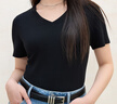 獨束大碼女裝簡約“瘦瘦T”V領(lǐng)修身上衣2025夏季新款簡約百搭T恤 暮色黑（V領(lǐng)） 2XL （尺碼：4） 曬單實拍圖
