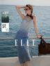 ELLE摩登漸變牛仔吊帶連衣裙女2025夏季新款萊賽爾天絲小眾長裙 牛仔藍(lán) M 曬單實(shí)拍圖