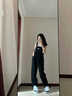 PMOG黑色鹽系牛仔背帶褲女秋冬韓版新款減齡寬松百搭小個(gè)子闊腿褲女 黑色   S   曬單實(shí)拍圖