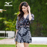 美津濃（MIZUNO）泳衣女士連體裙擺速干短袖保守平角短褲大碼溫泉裝備B318黑2XL 曬單實拍圖