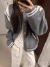 POUM美式復(fù)古學(xué)院風(fēng)設(shè)計(jì)感拼接棒球服男女同款寬松潮牌情侶夾克外套 灰色 L 曬單實(shí)拍圖