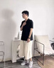 LEEREDPOI休閑七分褲男夏季寬松闊腿褲新中式中國風男裝棉麻7分褲沙灘短褲 黑色 XL 約130-150斤可穿 曬單實拍圖