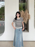 香影牛仔半身裙女中長款2025夏裝新款藍(lán)色毛邊絕美顯瘦傘裙a字裙 牛仔藍(lán) S 155/80A/85-95斤 曬單實(shí)拍圖