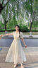 lagogo輕盈仙氣V領(lǐng)連衣裙女拉谷谷2025年夏季新款高腰出游公主裙 米白色 M 曬單實(shí)拍圖