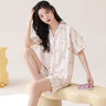 浪莎睡衣女2025新款自帶胸墊春秋季開(kāi)衫翻領(lǐng)短袖短褲家居服兩件套 曬單實(shí)拍圖