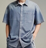 森馬（Semir）森柔牛仔|短袖襯衫男復(fù)古水洗牛仔外套寬松夏季上衣時(shí)尚潮流 牛仔淺藍(lán)88101 XL 曬單實(shí)拍圖