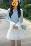 晉影2025夏新款白色花苞短裙女高腰法式裙子小個(gè)子甜美蓬蓬半身裙CLF 白色 L 曬單實(shí)拍圖