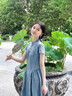 新中式國風(fēng)棉麻扎染鏤空改良旗袍女清冷收身顯瘦連衣裙J1322 灰藍(lán)色 2XL （125-135斤） 曬單實(shí)拍圖