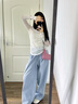 槿城韓系白色冰絲防曬罩衫女夏季長袖微透夏季薄款修身針織衫t恤上衣 白色 T9015 S 【建議75-95斤】 曬單實拍圖