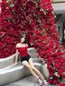 爾山集一字肩花朵性感短袖T恤女夏季緊身褶皺辣妹純欲露肩修身上衣 【紅色】L（105-115斤） 曬單實拍圖
