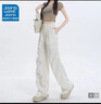 真維斯（Jeanswest）JEANS美式白色工裝褲女夏季薄款小個子寬松直筒休閑傘兵褲 奶杏-長褲 M 曬單實拍圖