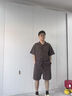 倉石一樹 KAZUKI KURAISHI夏季新款短袖工裝襯衫男士短褲一套時尚百搭簡約純色上衣兩件套裝 紫色 XL 【140-155斤】 曬單實拍圖