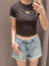 UR2025秋季新款女裝復古設計感須邊裝飾牛仔短褲UWM850194 淺藍 26 曬單實(shí)拍圖