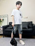 DUTRIEUX男童潮流短袖套裝夏季中大兒童衣服褲子洋氣男孩酷帥潮夏裝兩件套 男童夏季潮流套裝【白色】 140 碼【建議身高130-140cm】 曬單實拍圖