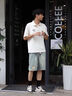 牛仔短褲男夏季薄款潮牌直筒寬松休閑短褲男日系復(fù)古工裝五分褲男 藍色 M 曬單實拍圖