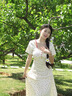 凡小如法式碎花連衣裙夏天女2025年新款假兩件大碼收腰顯瘦包臀溫柔風(fēng) 白色 XL 【建議105-115斤】 曬單實(shí)拍圖