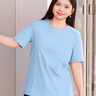 MsShe【天絲棉正肩T恤】大碼女裝2025夏裝高端顯瘦短袖女上衣微胖妹妹 冰河藍色現貨-5030 3XL 曬單實(shí)拍圖