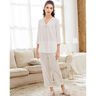 美標新款純棉睡衣女春夏兩件套長(cháng)袖梭織貢緞休閑可外穿甜美家居服套裝 白色 2XL (175) 曬單實(shí)拍圖