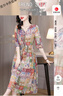 皮爾卡丹（pierre cardin）真絲連衣裙女新款2023品牌高端氣質(zhì)桑蠶絲裙貴夫人復(fù)古減齡碎花裙 主圖色 XL 曬單實(shí)拍圖