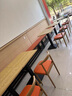 餐桌商用早餐桌子餐飲面館快餐奶茶小吃飯店出租房家用型桌椅組合 一桌4椅原木色-桔色皮革 120*60cm 75cm 高度 曬單實拍圖
