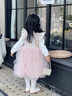 班喜迪女童連衣裙秋裝漢服兒童公主裙寶寶周歲禮服春秋嬰兒國風(fēng)網(wǎng)紗裙子 桃粉色 100 曬單實拍圖