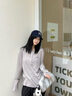 MMLG 87mm 長袖t恤女早秋新款針織罩衫蘭精天絲亞麻外穿打底上衣服 中灰色 S 曬單實(shí)拍圖