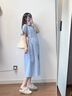革曼孕婦裝夏裝2025新款套裝孕婦連衣裙女夏季孕媽穿搭藍條紋短袖裙子 藍條紋裙 XL 曬單實拍圖