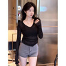 讓霧黑色長(cháng)袖t恤女防曬罩衫上衣修身顯瘦遮肚子美式辣妹v領(lǐng)2025新款 黑色V領(lǐng)修身罩衫 M 【建議80-100斤】 曬單實(shí)拍圖
