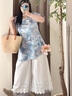 MsShe【新中式國(guó)風(fēng)套裝】大碼女裝2025夏裝胖mm印花小衫半身裙子 小衫-水晶藍(lán)色現(xiàn)貨 4XL 曬單實(shí)拍圖