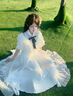 韓菲奴日系甜美lolita洛麗塔斗篷連衣裙夏季小個(gè)子白色蕾絲長裙子系 白色連衣裙+領(lǐng)結(jié) XL 180 曬單實(shí)拍圖