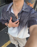 牧唯美式慵懶風(fēng)短袖襯衣男夏季冰絲速干透氣漸變色寬松休閑情侶體恤衫 CQ211黑色 XL [建議125-145斤] 曬單實(shí)拍圖