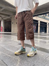 POUM冰絲潮牌七分褲男士夏款外穿休閑美式運動(dòng)速干短褲0003咖色L 曬單實(shí)拍圖