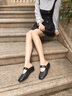 妙麗（Millies）品牌坡跟半拖鞋女夏季新款外穿鏤空包頭拖鞋女士法式復古穆勒鞋 黑色 37 曬單實拍圖