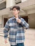 軒森圖（XUANSENTU）條紋毛呢外套男春秋款小香風(fēng)感痞帥潮牌寬松工裝格子夾克秋季 CT22卡其 L (175) （120斤至145斤可穿） 曬單實(shí)拍圖
