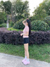 尚靜短袖t恤女25年夏新女裝歐若風蕾絲花邊拼接紐扣裝飾V領(lǐng)體恤上衣女 粉色 M 曬單實拍圖
