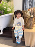 G.DUCKKIDS小黃鴨童裝兒童睡衣女童夏季薄款家居服套裝女孩透氣莫爾代空調服 米白色 100 建議2~3歲【 90-100cm】 曬單實(shí)拍圖