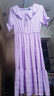 GOCHIEI夏季2025新款紫色系帶娃娃領(lǐng)收腰顯瘦中長款氣質(zhì)褶皺短袖連衣裙女 淺紫色 M 曬單實(shí)拍圖