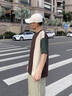 AEMAPE/美國蘋果 高端短袖t恤男夏季新款美式寬松復古拼色設(shè)計感上衣男 咖拼杏拼綠色 XL 曬單實拍圖