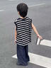 G.DUCKKIDS兒童夏季套裝男童條紋體恤無(wú)袖背心2025新款男孩休閑寬松兩件套潮 條紋圖片色套裝 140 曬單實(shí)拍圖